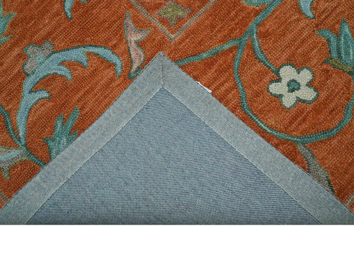 Custom Made Oriental Uzbek Design Floral Rust Hand Tufted Wool Area Rug.