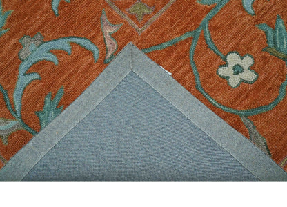 Custom Made Oriental Uzbek Design Floral Rust Hand Tufted Wool Area Rug.
