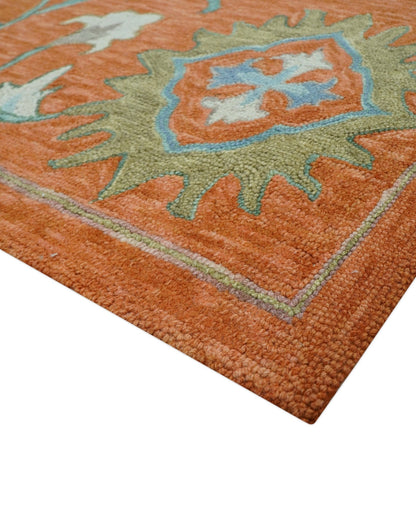 Custom Made Oriental Uzbek Design Floral Rust Hand Tufted Wool Area Rug.