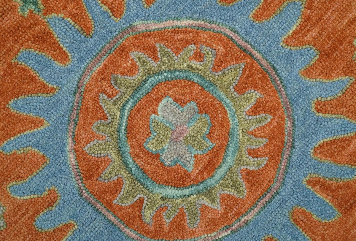 Custom Made Oriental Uzbek Design Floral Rust Hand Tufted Wool Area Rug.