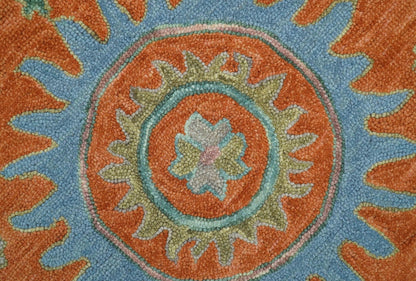 Custom Made Oriental Uzbek Design Floral Rust Hand Tufted Wool Area Rug.