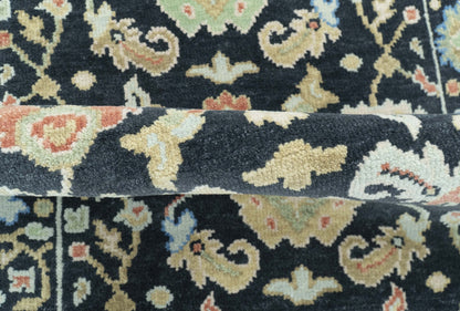 Custom Made Oushak Black And Rust Hand Knotted Runner Wool Rug.