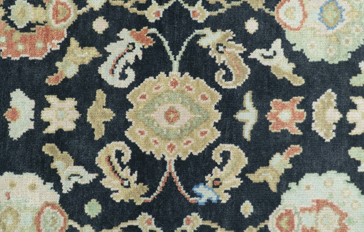 Custom Made Oushak Black And Rust Hand Knotted Runner Wool Rug.