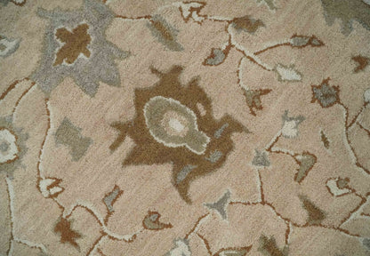 Custom Made Oushak Design Tufted Peach, Ivory and Olive Traditional Rug.