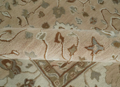 Custom Made Oushak Design Tufted Peach, Ivory and Olive Traditional Rug.