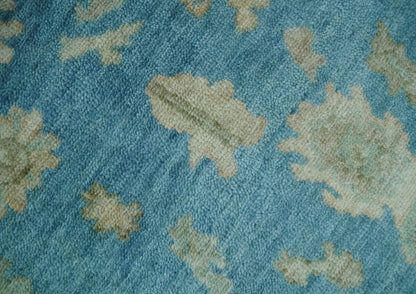 Custom Made Oushak Hand Knotted Blue and Beige Traditional Wool Rug.