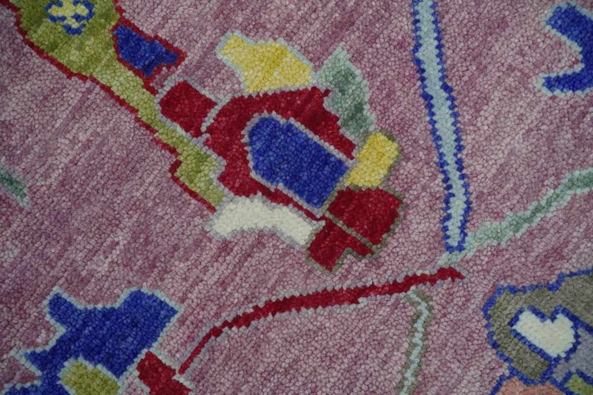 Custom Made Oushak Pink And Blue Runner Hand Knotted Wool Rug.
