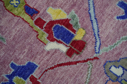 Custom Made Oushak Pink And Blue Runner Hand Knotted Wool Rug.