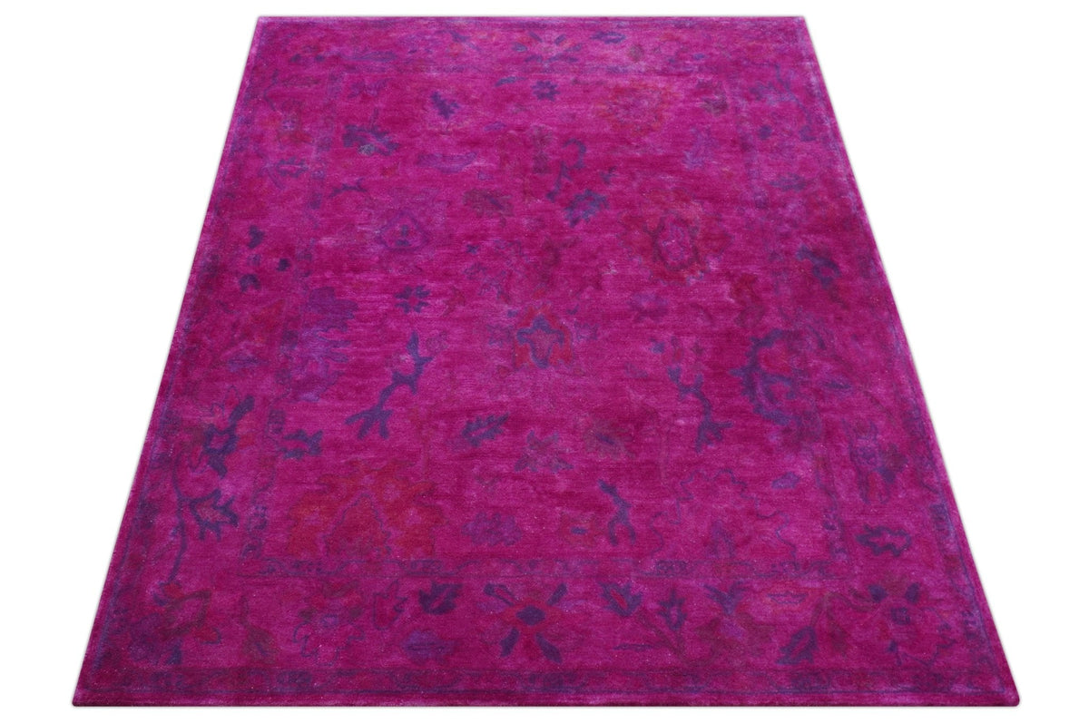 Custom Made Overdyed Pink Traditional Oushak Hand Tufted Wool Area Rug.