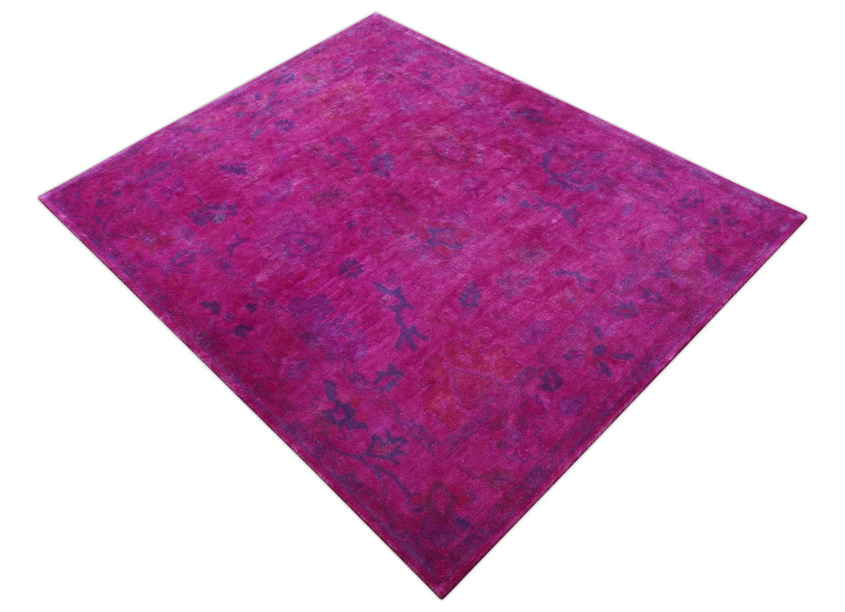 Custom Made Overdyed Pink Traditional Oushak Hand Tufted Wool Area Rug.
