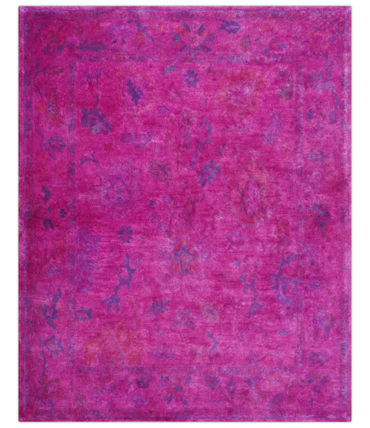 Custom Made Overdyed Pink Traditional Oushak Hand Tufted Wool Area Rug.