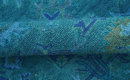 Custom Made Overdyed Traditional Oushak Blue Hand Tufted Wool Area Rug.