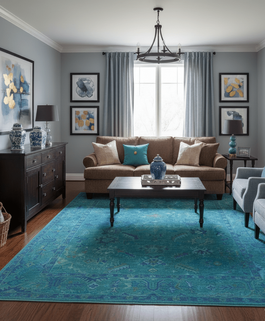 Custom Made Overdyed Traditional Oushak Blue Hand Tufted Wool Area Rug.