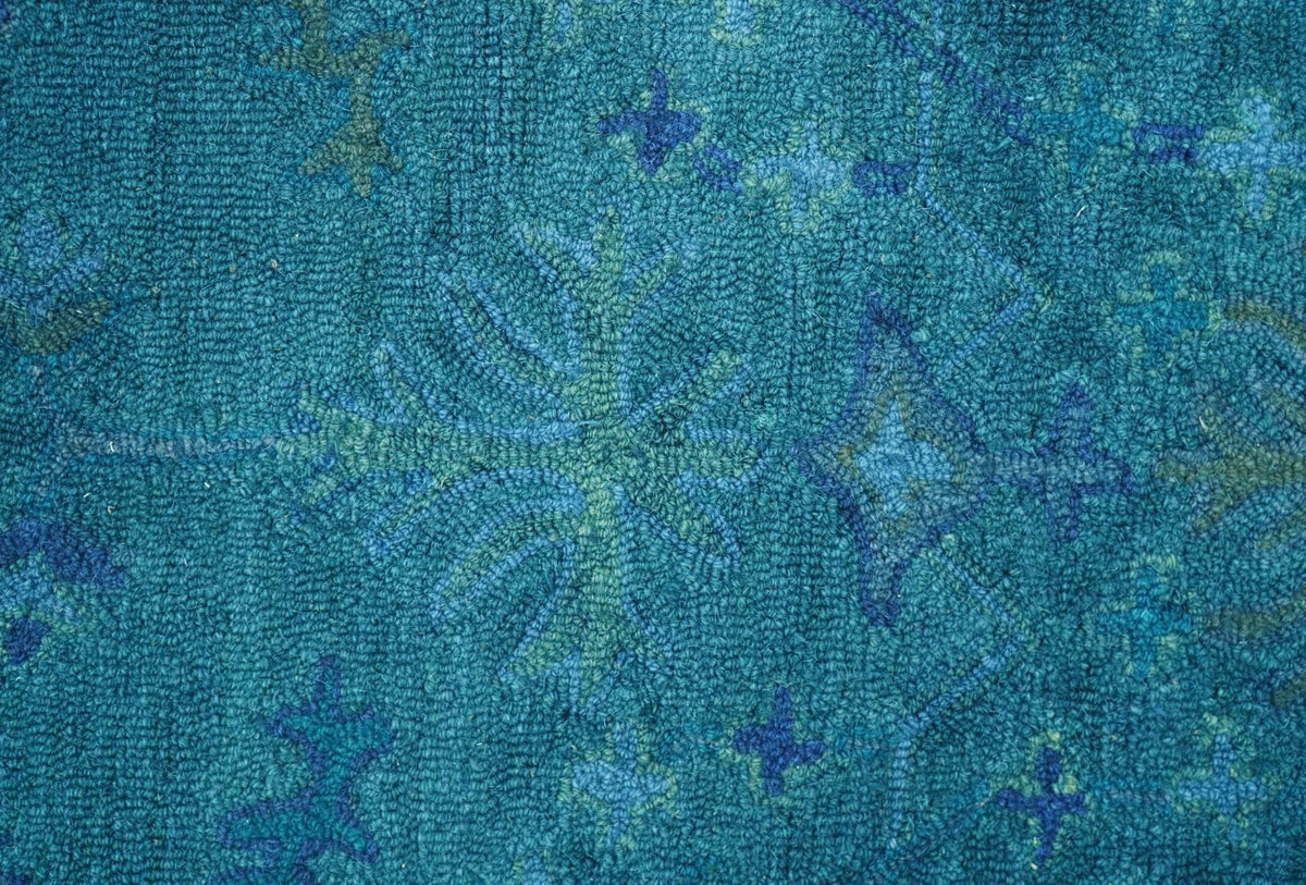 Custom Made Overdyed Traditional Oushak Blue Hand Tufted Wool Area Rug.