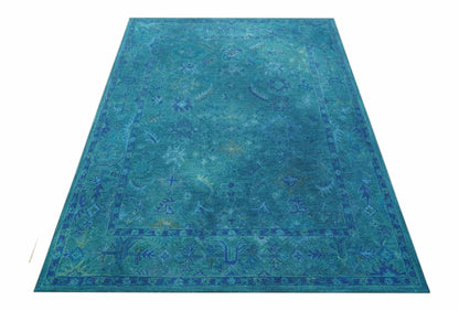 Custom Made Overdyed Traditional Oushak Blue Hand Tufted Wool Area Rug.