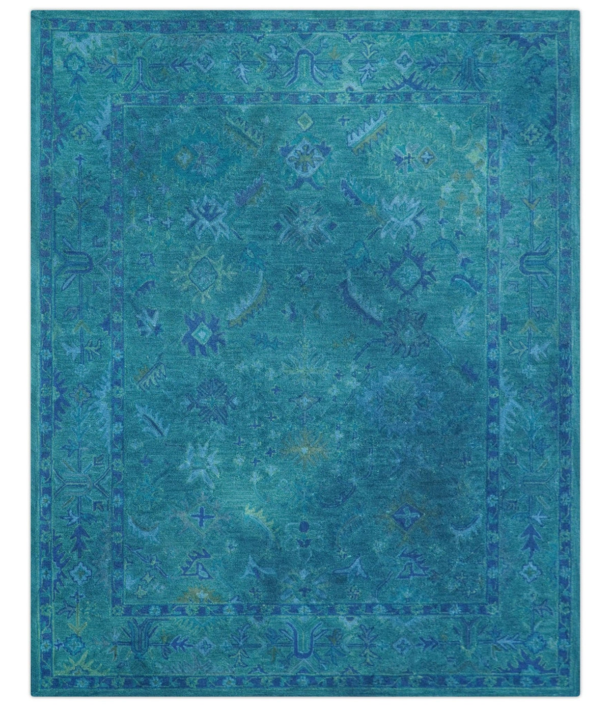 Custom Made Overdyed Traditional Oushak Blue Hand Tufted Wool Area Rug.