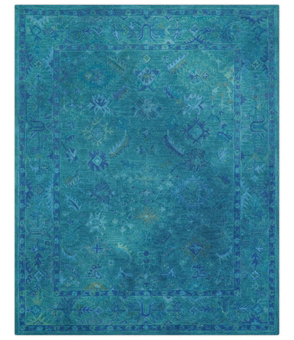 Custom Made Overdyed Traditional Oushak Blue Hand Tufted Wool Area Rug.