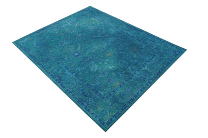 Custom Made Overdyed Traditional Oushak Blue Hand Tufted Wool Area Rug.