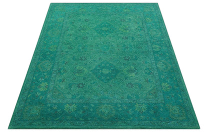 Custom Made Overdyed Traditional Oushak Green Hand Tufted Wool Area Rug.