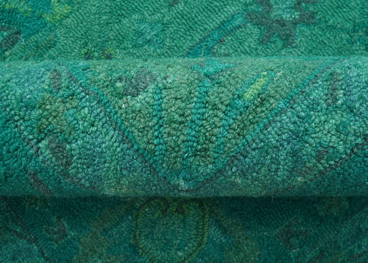 Custom Made Overdyed Traditional Oushak Green Hand Tufted Wool Area Rug.