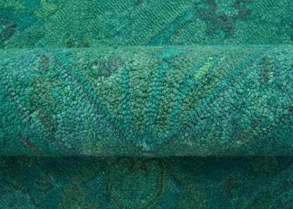 Custom Made Overdyed Traditional Oushak Green Hand Tufted Wool Area Rug.
