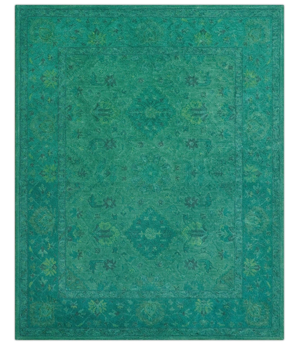 Custom Made Overdyed Traditional Oushak Green Hand Tufted Wool Area Rug.