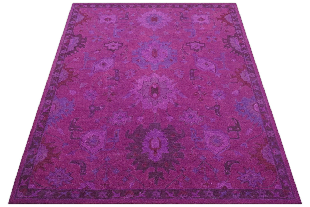 Custom Made Overdyed Traditional Oushak Purple Hand Tufted Wool Area Rug.
