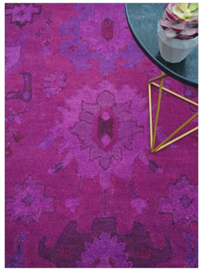 Custom Made Overdyed Traditional Oushak Purple Hand Tufted Wool Area Rug.