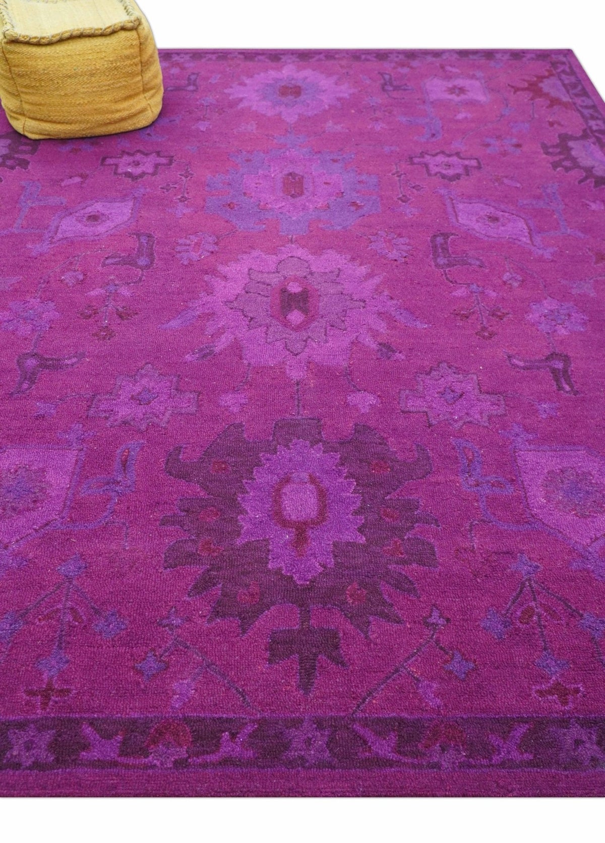 Custom Made Overdyed Traditional Oushak Purple Hand Tufted Wool Area Rug.