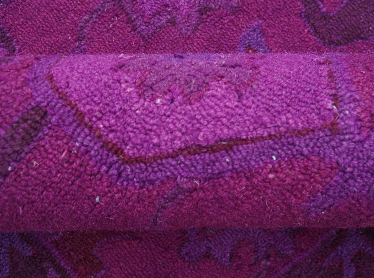 Custom Made Overdyed Traditional Oushak Purple Hand Tufted Wool Area Rug.