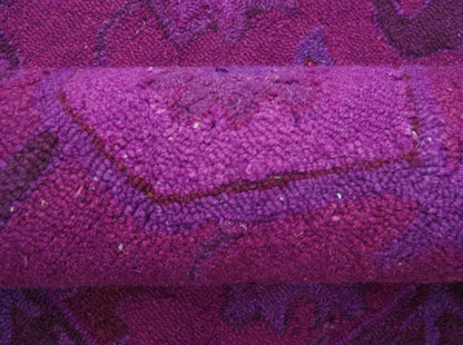 Custom Made Overdyed Traditional Oushak Purple Hand Tufted Wool Area Rug.