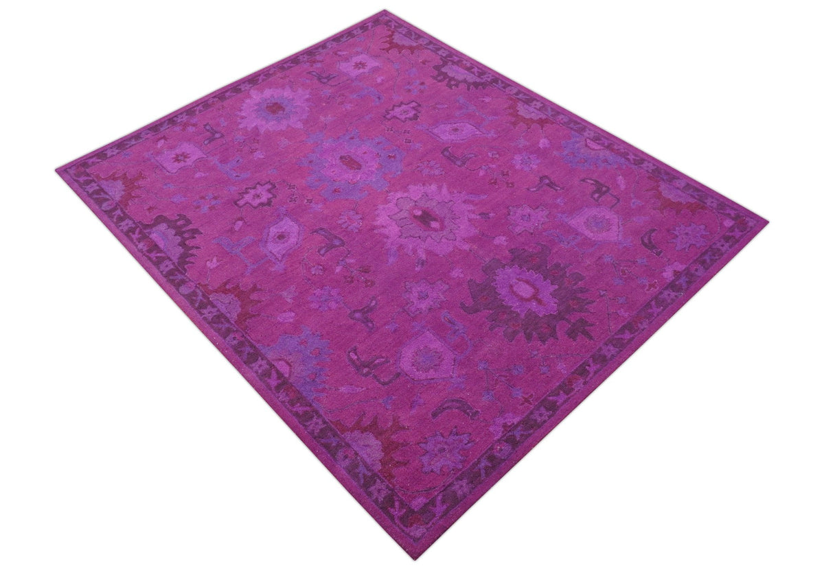 Custom Made Overdyed Traditional Oushak Purple Hand Tufted Wool Area Rug.