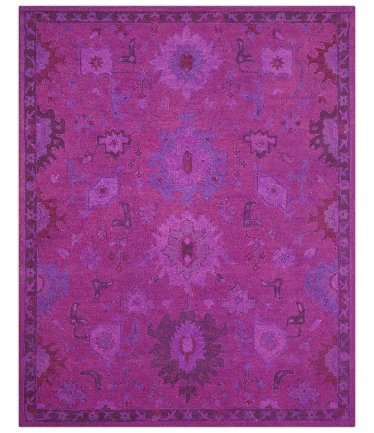Custom Made Overdyed Traditional Oushak Purple Hand Tufted Wool Area Rug.