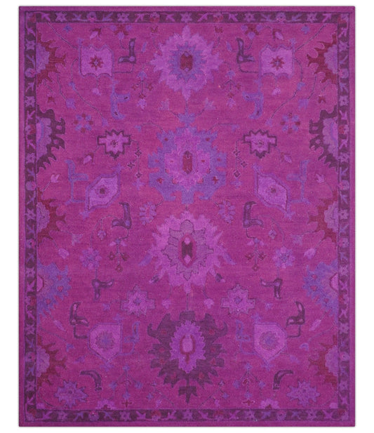 Custom Made Overdyed Traditional Oushak Purple Hand Tufted Wool Area Rug.