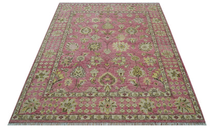 Custom Made Pink and Beige Oushak Hand Knotted Wool Rug.