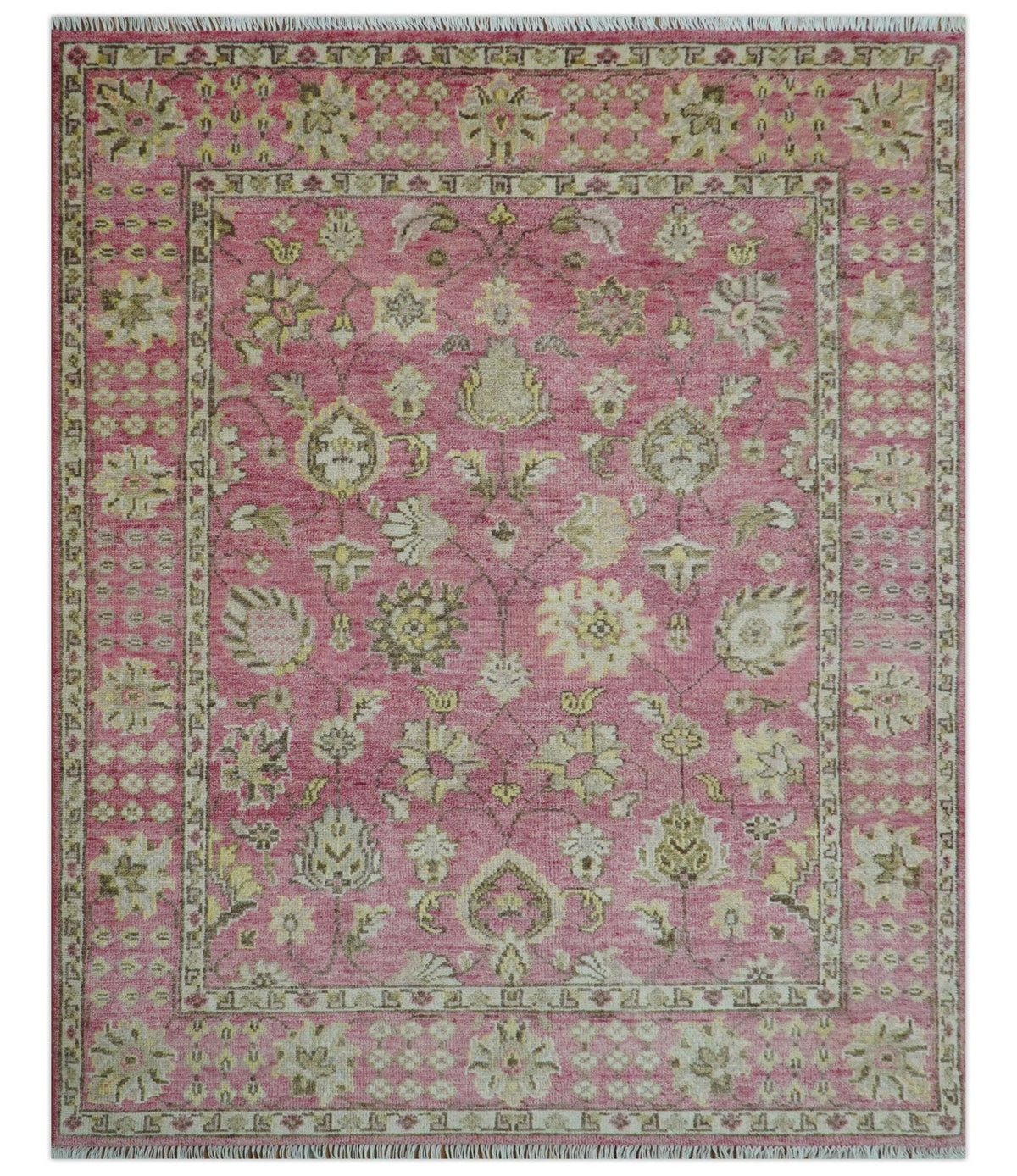 Custom Made Pink and Beige Oushak Hand Knotted Wool Rug.