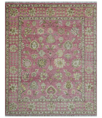 Custom Made Pink and Beige Oushak Hand Knotted Wool Rug.