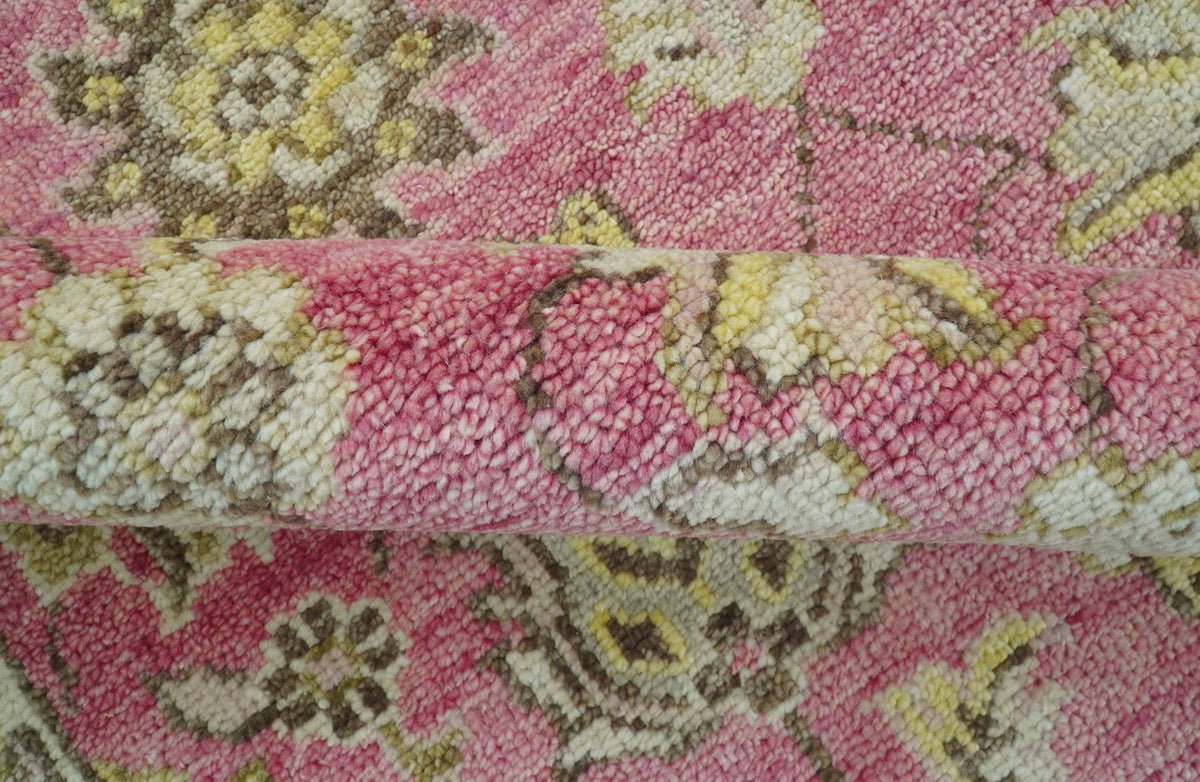 Custom Made Pink and Beige Oushak Hand Knotted Wool Rug.