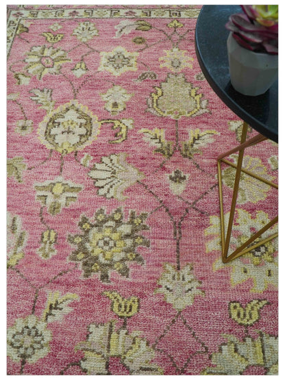 Custom Made Pink and Beige Oushak Hand Knotted Wool Rug.