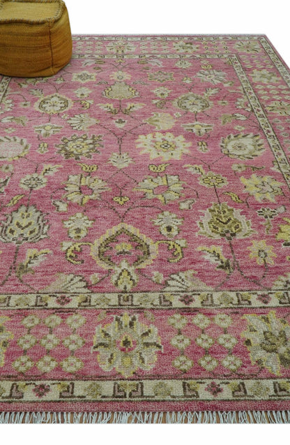 Custom Made Pink and Beige Oushak Hand Knotted Wool Rug.