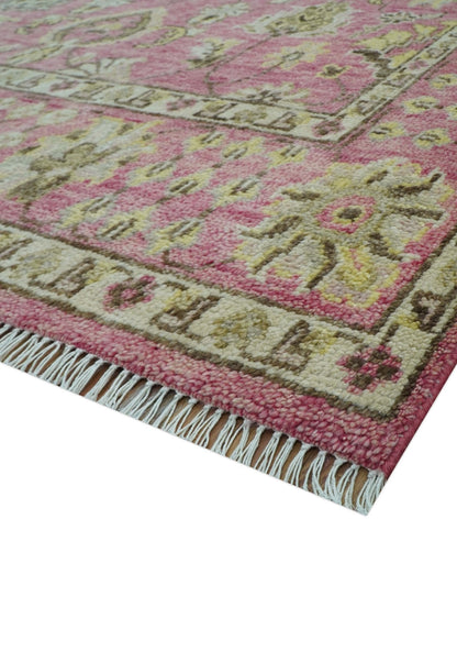 Custom Made Pink and Beige Oushak Hand Knotted Wool Rug.