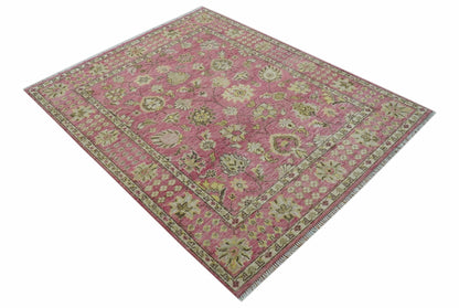 Custom Made Pink and Beige Oushak Hand Knotted Wool Rug.