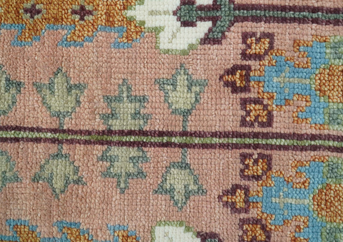 Custom Made Pink And Olive Tree of life Round Hand Knotted Wool Rug.