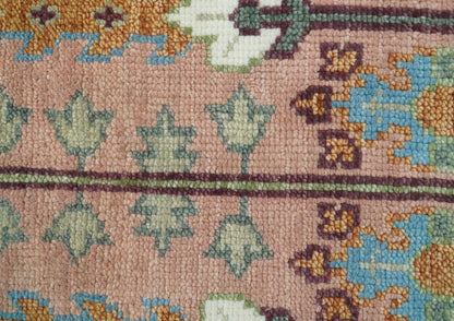 Custom Made Pink And Olive Tree of life Round Hand Knotted Wool Rug.