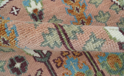 Custom Made Pink And Olive Tree of life Round Hand Knotted Wool Rug.