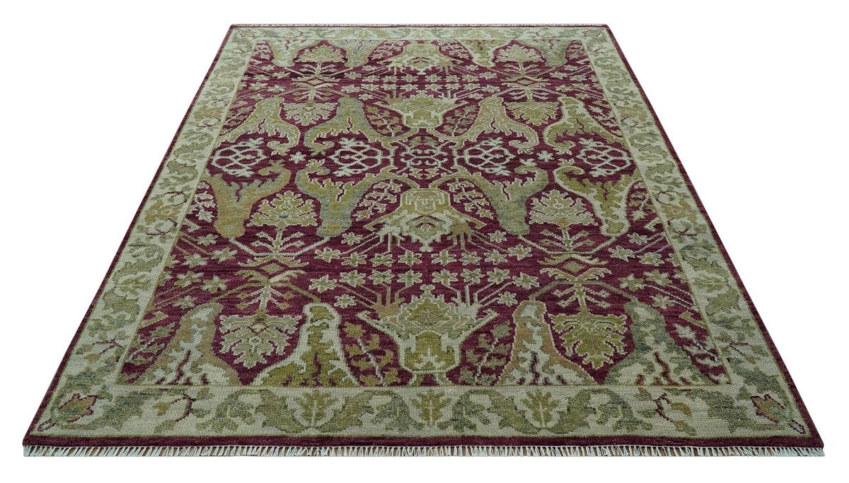 Custom Made Plum and Olive Traditional Dragon Oushak Design Hand knotted wool rug.