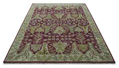 Custom Made Plum and Olive Traditional Dragon Oushak Design Hand knotted wool rug.