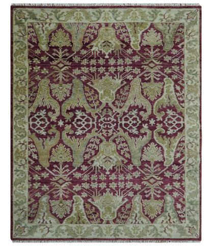 Custom Made Plum and Olive Traditional Dragon Oushak Design Hand knotted wool rug.