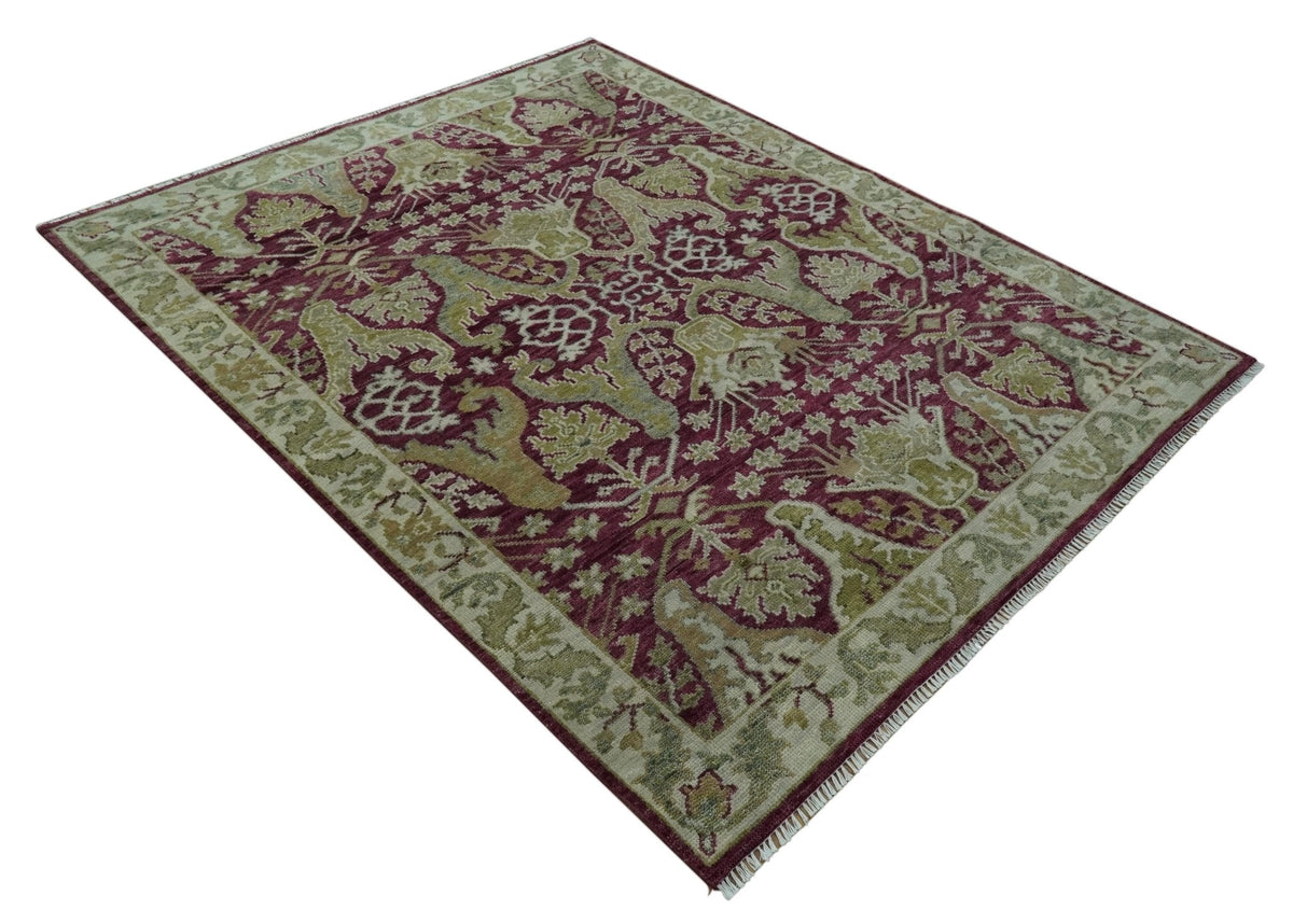 Custom Made Plum and Olive Traditional Dragon Oushak Design Hand knotted wool rug.