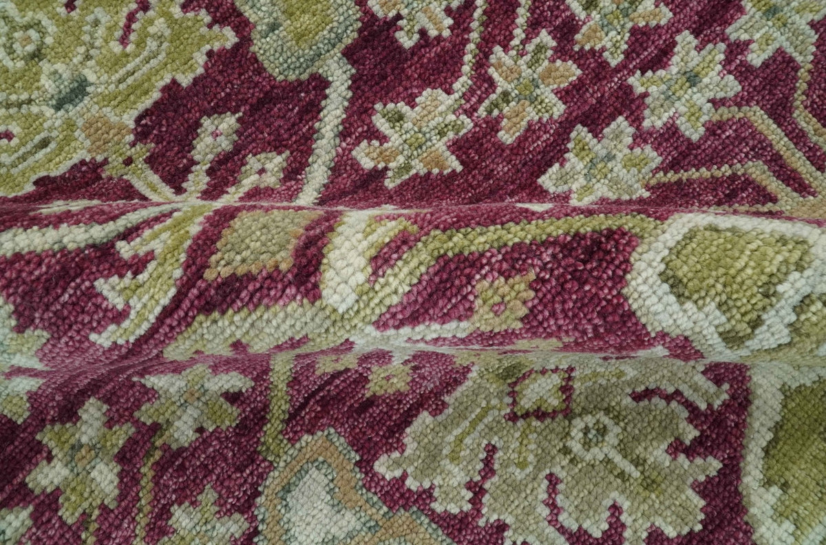 Custom Made Plum and Olive Traditional Dragon Oushak Design Hand knotted wool rug.